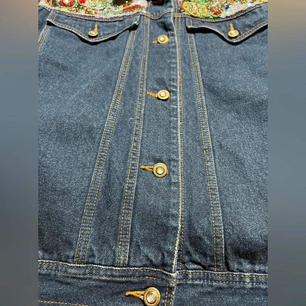 I.B. Diffusion 90’s Vintage Denim Beaded Sequined Embellished Jacket Size 6 - Picture 4 of 10